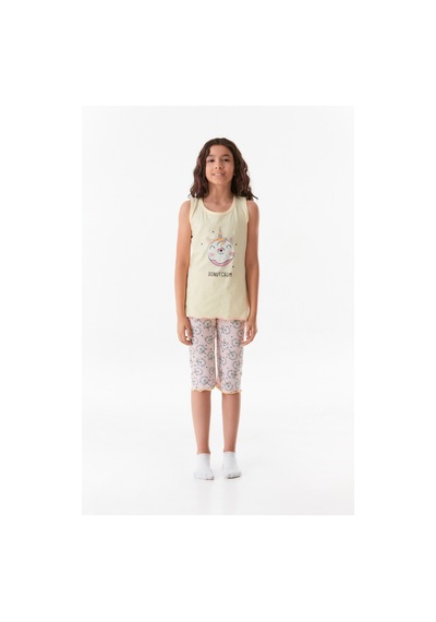 Fullamoda Baskılı Bisiklet Yaka Kız Çocuk Pijama Takımı 24mıcg631212232-sarı 24MICG631212232-Sarı