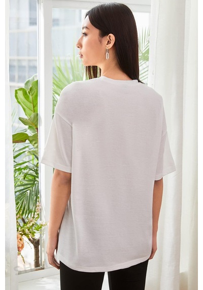 Unisex Nostalgia Baskılı Oversize Tshirt Beyaz