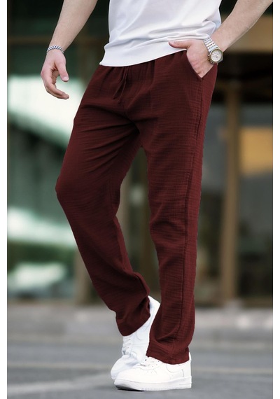 Madmext Bordo Müslin Kumaş Erkek Basic Pantolon 6507
