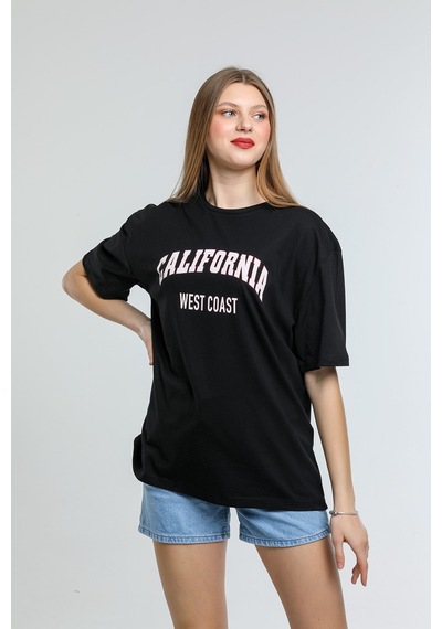 Kadın Bisiklet Yaka Regular Fit Californıa Baskılı Tişort Spr21y 001