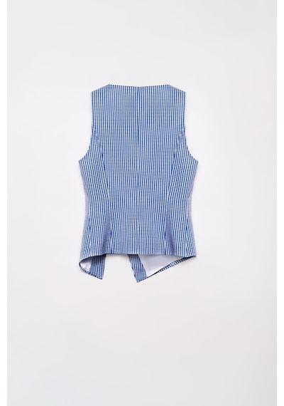 Thalure Kadın Lacivert Pötikare Kruvaze Slim Fit Yelek