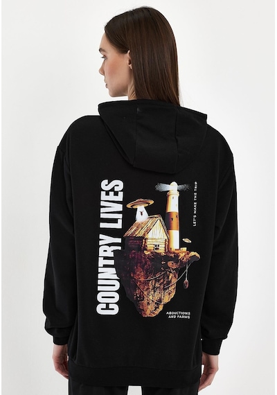 Brz Collection Unisex Oversize Country Lives Hoodie Siyah