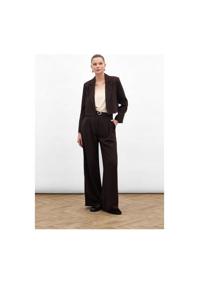 Sateen Luna Krep Pantolon - Kahve-136964 Kahve