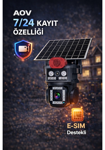 2 Kameralı Sim Kartlı 7/24 Kayıt Yapabilen Gece Görüşlü Güneş Panelli Güvenlik Kamerası