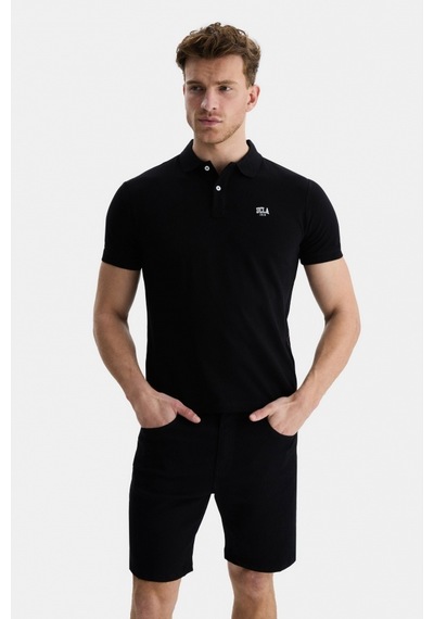 Ucla Lakes Siyah Polo Yaka Nakışlı Standard Fit Erkek Tshirt Siyah