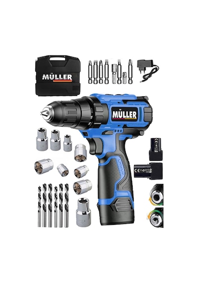 Pro Müller Ex-torq M-58 Otomatik Korumalı Metal Şanzuman Çift Akülü Şarjlı Matkap 27 Parça Set