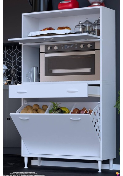 Vio 95 Cm Fırın Dolabı Sepetli Çekmeceli 1 Kapak Mini Midi Mutfak Dolabı Beyaz