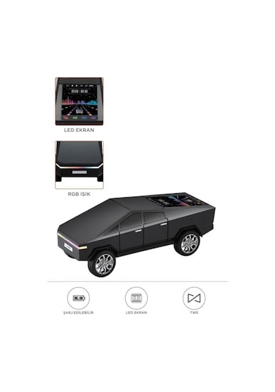 D68 Cybertruck Araba Tasarımlı Led Ekranli Radyolu Bluetooth Hoparlör 15w Güçlü Ses Rgb Led/tws/usb D68 Siyah