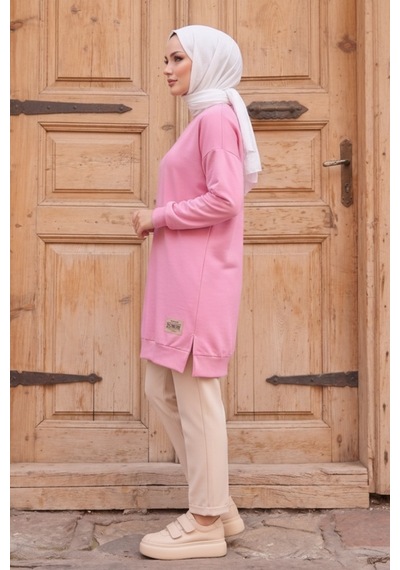 Bestenur Armalı Yırtmaç Detay Tunik 1665 - Pembe