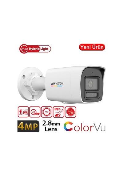 Hıkvısıon Ds-2cd1047g3-lıuf 4mp 2.8mm Sesli Colorvu Smart Hybrıd Lıght Ip Poe Bullet Kam Ip67 30mt