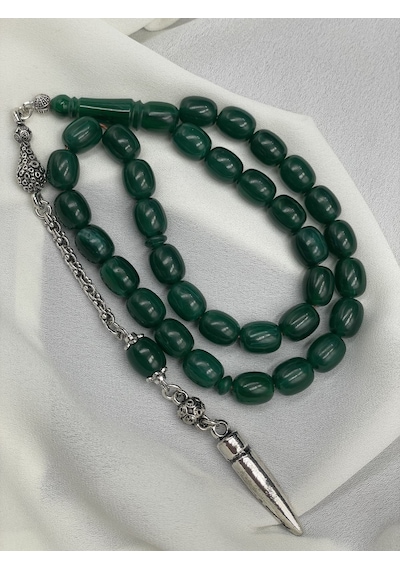 Alpaka Mermi Uçlu Zümrüt Yeşili Katalin Tesbih 9x11 Mm Yeşil