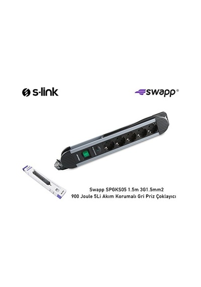 S-link Spgks05 1.5m 3g1.5mm2 900 Joule 5li Akım Kor. Gri Priz Çoklayıcı 0