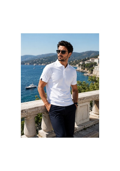 Luxıc Core Erkek Polo Yaka Beyaz Tişört Likralı Pike Kumaş Terletmez Slim Fit Günlük Şık Tasarım