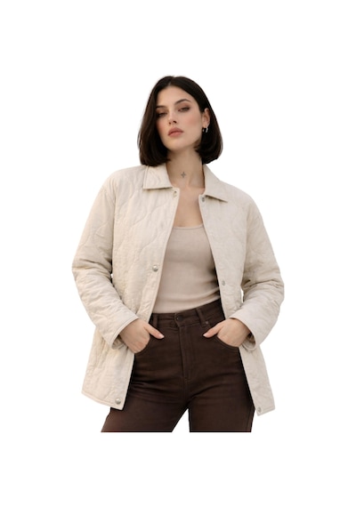 Kadın Desenli Çıtçıtlı Çift Cepli Oversize Kapitone Ceket-391 Taş