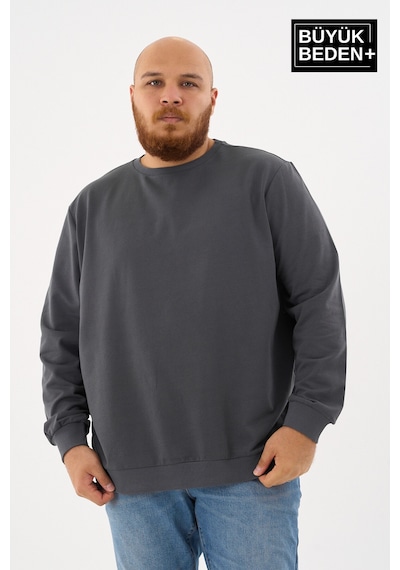 Superlife Erkek Büyük Beden Bisiklet Yaka İnce Sweatshirt Regular Fit %64 Pamuklu Spr26bsw956 Gri