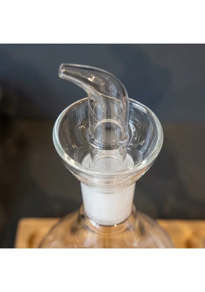 2li Düz Tombul Borosilikat Cam Yağdanlık Ve Sirkelik Seti Bambu Standlı 750 Ml Şeffaf
