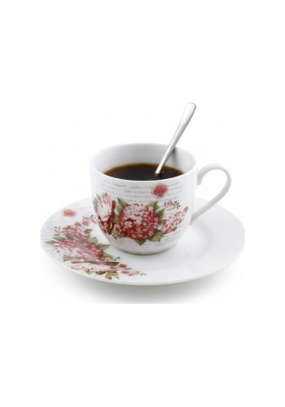 Tr 6 Kişilik Porselen Çay Fincanı Kaşıklı Çiçekli 150ml Diğer