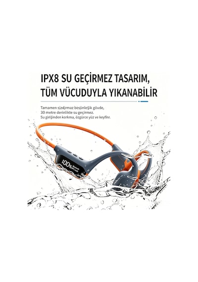 Kemik İletimli Yüzme Ve Spor Kulaklığı, 32gb Telefonsuz Mp3, Ip68 Su Geçirmez, 8 Saat Mavi