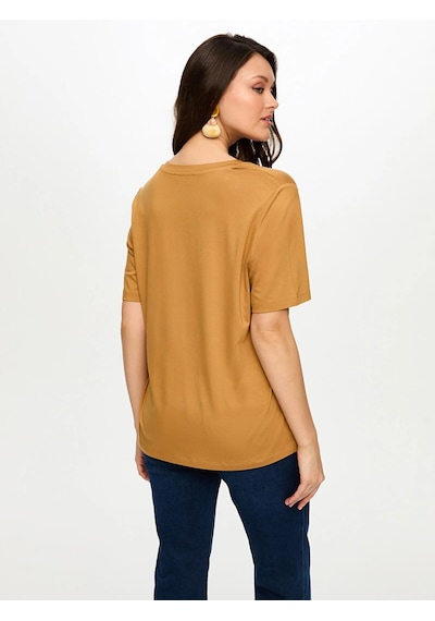 Faik Sönmez V Yaka Kısa Kol Kadın T-shirt Bs26tsh001 Camel