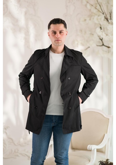 Slim Fit Astarlı Baharlık Kemerli Erkek Trençkot 001