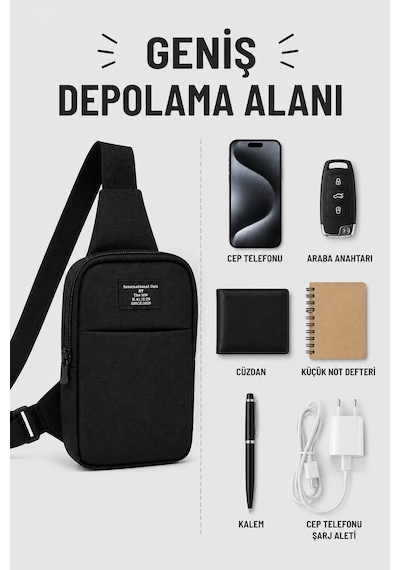 Marlene Klar Unisex Telefon Bölmeli Bel Ve Çapraz Omuz Çanta Göğüs Seyahet Günlük Bodybag Siyah