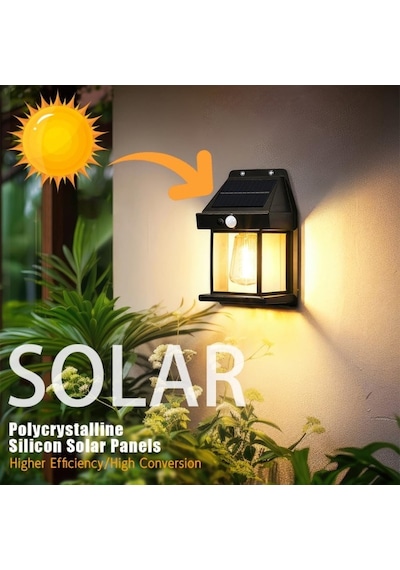 Solar Rustik Ampullü Duvar Lambası - Gün Işığı Çok Renkli