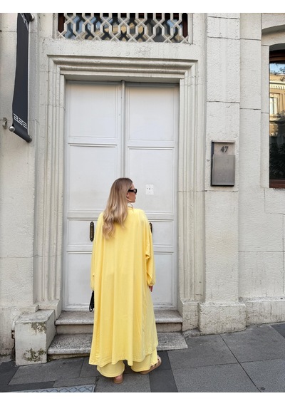 Bonacosa Kadın Viskon 3 Lü Takım Kimono + Beli Lastikli Salaş Pantolon + Kısa Kol Tshirt 8 Renk Sarı Bonacosa Kadın Viskon 3 Lü Takım Kimono + Beli Lastikli Salaş Pantolon + Kısa Kol Tshirt 8 Renk Sarı