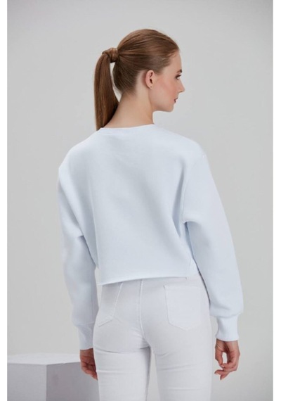 Meecy Kadın Beyaz Baskılı Sweatshirt Beyaz Beyaz