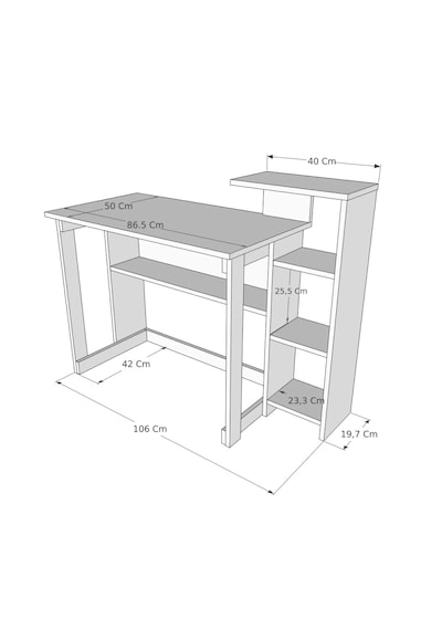 Reyo Home Enda Saye 5 Raflı Kitaplıklı Çalışma Masası Beyaz
