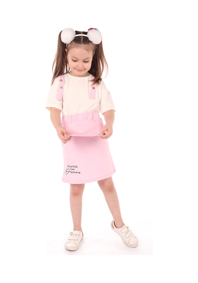 Toontoy Kız Çocuk 2li Salopetli Takım Pembe
