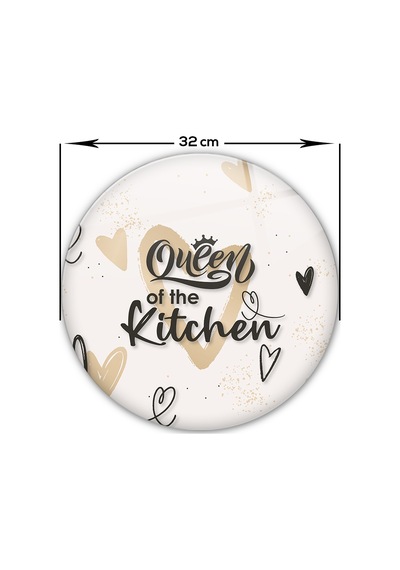Cam Kesme Tahtası|Queen Of The Kitchen Love|Çap32cm