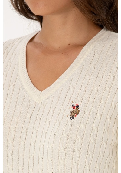 U.S. Polo Assn. Kadın Beyaz V Yaka Basic Kazak 50307700-VR256