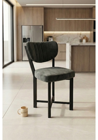Sandalye 1 Adet Baby Face Kumaş Metal Modern Mutfak Sandalyesi Cafe Balkon Ofis Elma 9814 Gri Çok Renkli