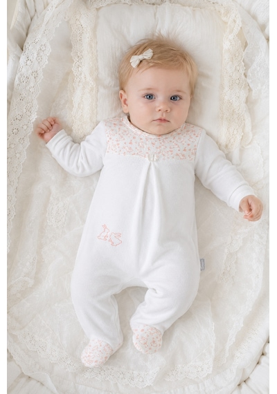 Babyhola Tavşan Desenli %100 Pamuk Modal Patikli Bebek Tulumu 15232 Ekru