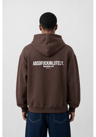Respire Erkek Absofuckinlutely Baskılı Oversize Hoodie Kahve