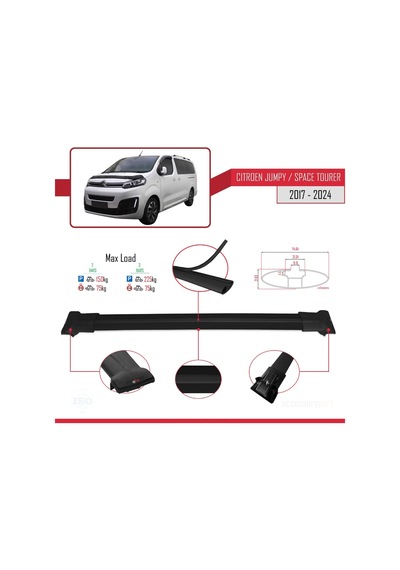 Citroen Jumpy - Space Tourer 2017 Ve Sonrası İle Uyumlu Fly Model Ara Atkı Tavan Barı Siyah