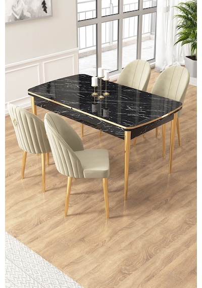Canisa Edaf Serisi 80x132 Açılabilir Siyah Mermer Desen Mutfak Masa Takımı 4 Krem Sandalye Gold Detay Masa Siyah Mermer Desen Sandalye Krem Gold Ayak Canisa Edaf Serisi 80x132 Açılabilir Siyah Mermer Desen Mutfak Masa Takımı 4 Krem Sandalye Gold Detay Masa Siyah Mermer Desen Sandalye Krem Gold Ayak