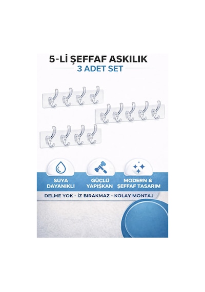 3 Adet 5'li 29 7 Silikon Askı Şeffaf Güçlü Kendinden Yapışkanlı Kapı Duvar Askısı Ağır Yük Taşıma Şeffaf