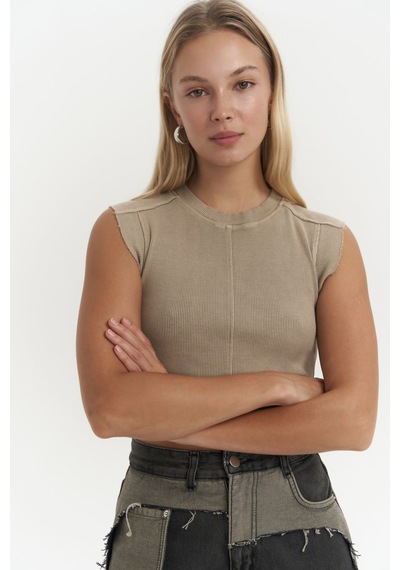 Mai Collection Mai Studios Co. Swipe Haki Yıkamalı Crop Haki