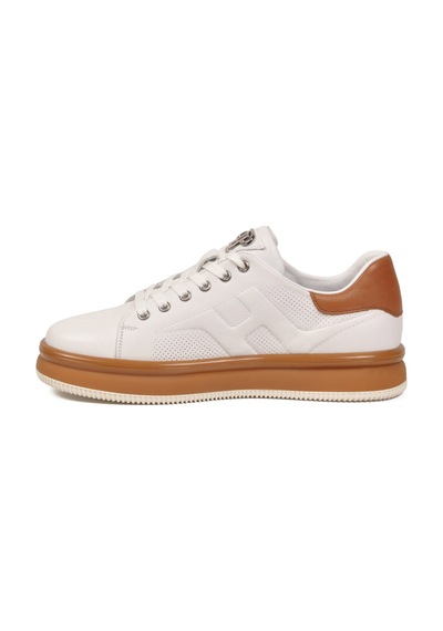 Beyaz Taba Hakiki Deri Hafızalı Taban Erkek Sneaker Çok Renkli