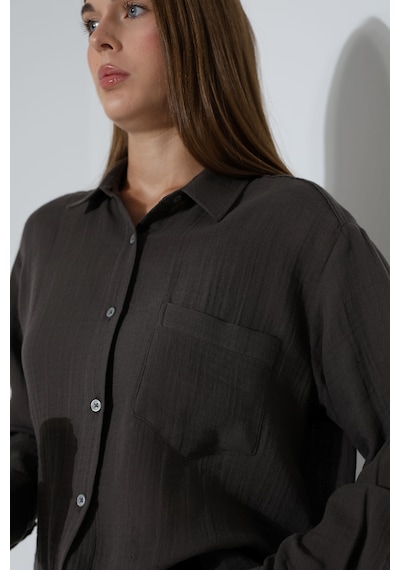 Oversize Basic Müslin Gömlek Antrasit