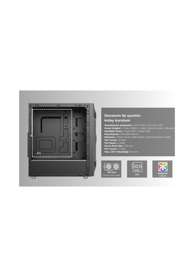 Spectrum Criminal Rgb 4 Fanlı Şeffaf Yan Panelli Atx Oyuncu Kasası