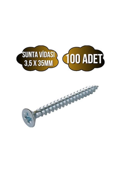 Sunta Vidası 3,5x35mm Çinko Ahşap Mdf Montaj Vidası 3,5x35mm 100 Adet 35 MM