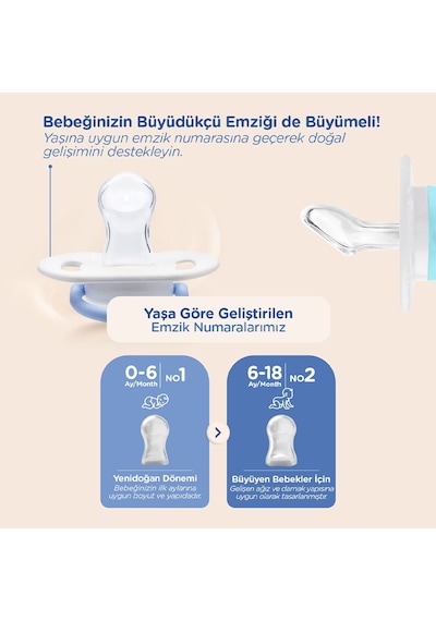 2'li Gece Gündüz Emzik No:1  Mavi (Saklama Kabı Hediyeli) 0-6 Ay