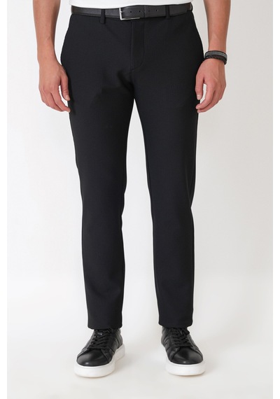 Comfort Fit Petek Dokuma Esnek Pamuklu Siyah Pantolon P 1230