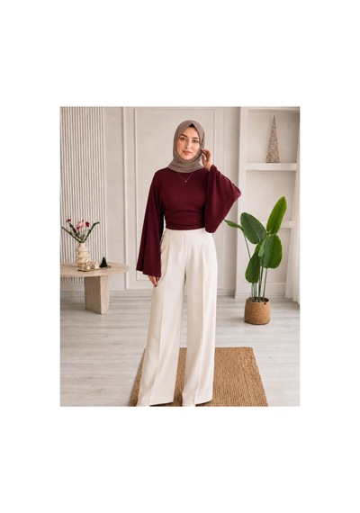 Unika Boutique Kadın Geniş Kol Belden Oturtmalı Bluz Bordo