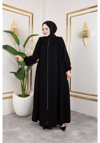 Nevayla Moda Ön Ve Arka Robalı Ferace - Siyah / F0142 Siyah