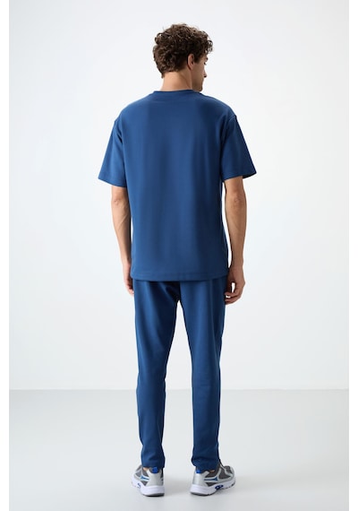 Tommy Life Parlament Pamuklu Kalın Yumuşak Dokulu Oversize Fit Basic Erkek Eşofman Takım - 85251 Mavi