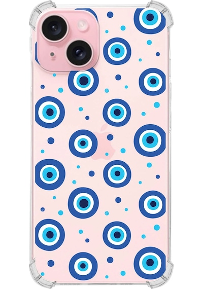 Printify Apple Uyumlu iPhone 15 Devil Eye 1 Baskılı Şeffaf Köşe Korumalı Antişok Kılıf 0166a