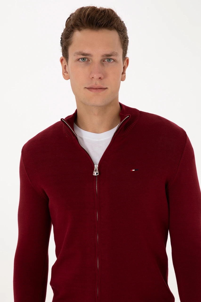 U.S. Polo Assn. Erkek Bordo Basic Triko Hırka 50313688-VR014